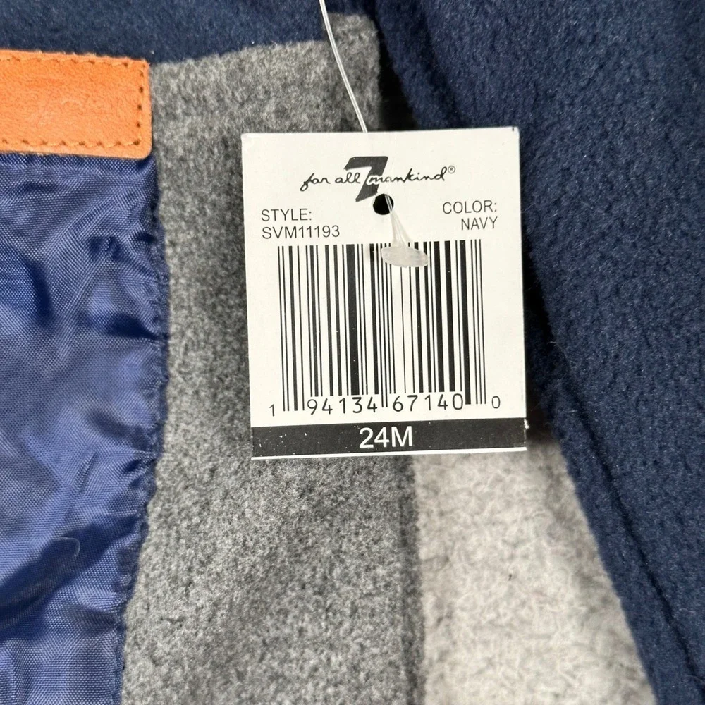 7 For All Mankind Kids Fleece Pullover 24M Navy Gray Red NWT Layer Soft Snaps